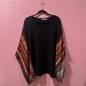 JUST FUNKY Black Aztec Sweater Poncho Size M